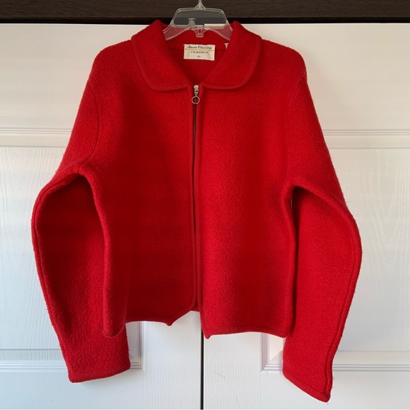 Marisa Christina Collection Red Zip-Up 100% Wool Sweater.  Size Large - Picture 1 of 12